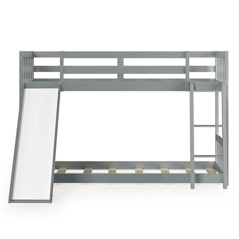 Twin over Twin Bunk Wooden Low Bed with Slide Ladder for Kids by DirectDeals