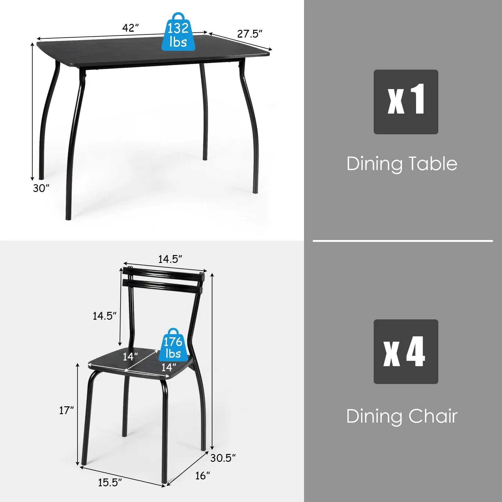 5 Pieces Dining Table Set with 4 Chairs and Backrests by DirectDeals