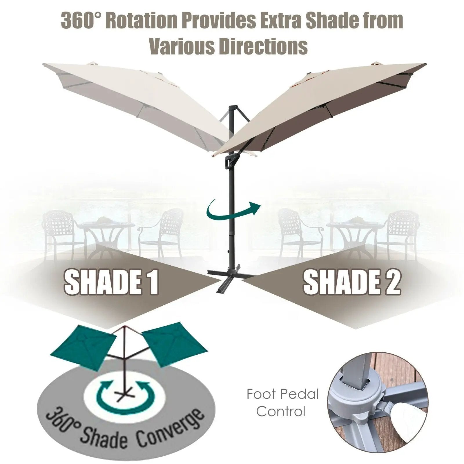 10 x 13 Feet Rectangular Cantilever Umbrella with 360¬∞ Rotation Function-Brown by DirectDeals