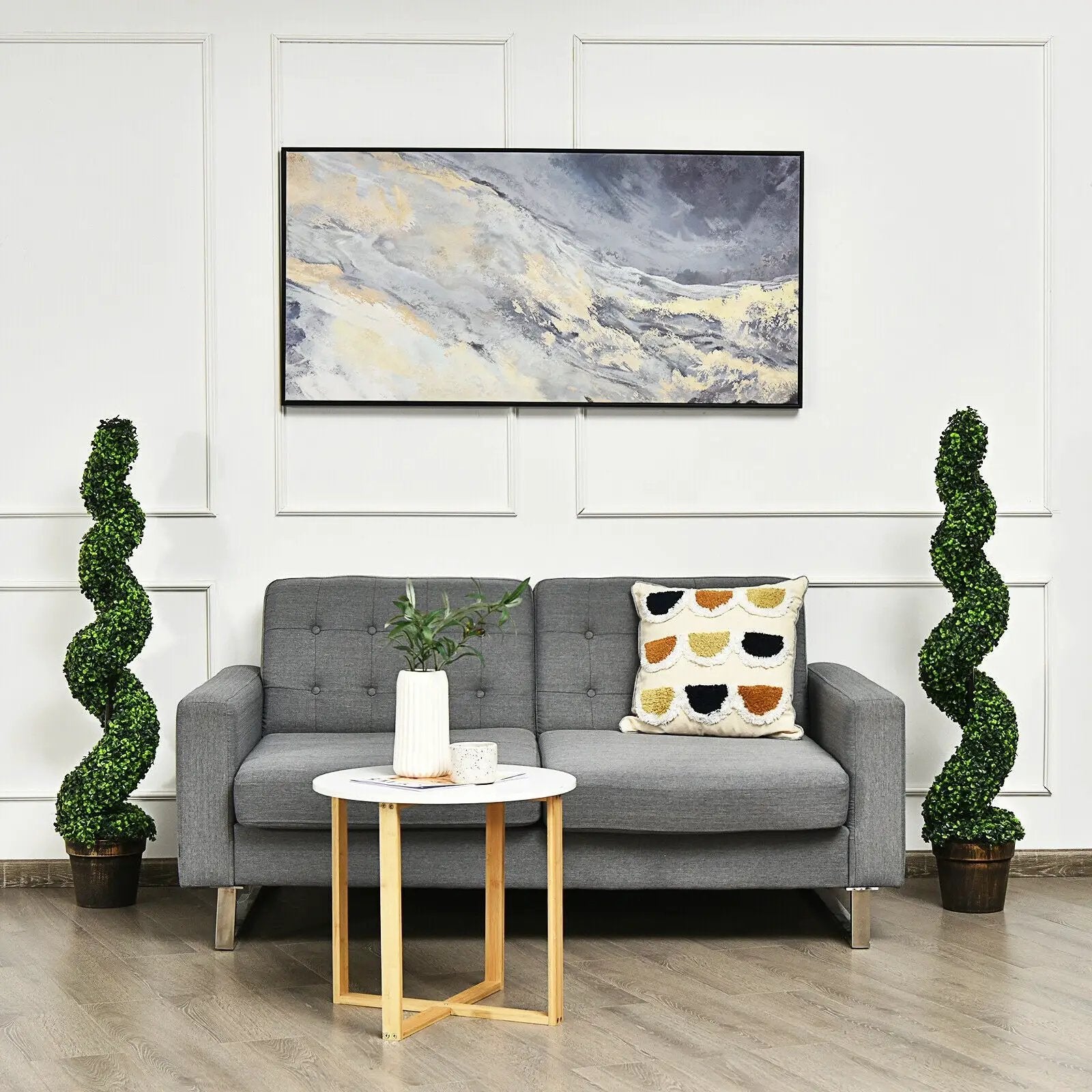 2 Pack 4 Feet Artificial Spiral Boxwood Topiary Indoor Outdoor Decor by DirectDeals