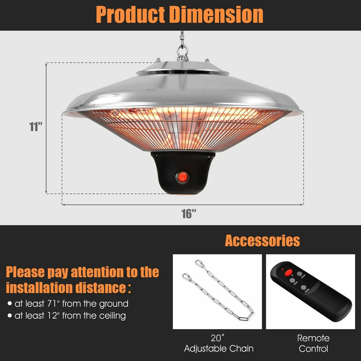 1500W Electric Hanging Ceiling Mounted Infrared Heater with Remote Control, photo 10 of 16