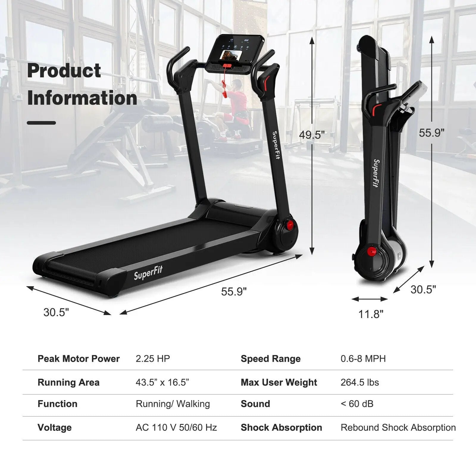 2.25 HP Electric Motorized Folding Running Treadmill Machine with LED Display by DirectDeals