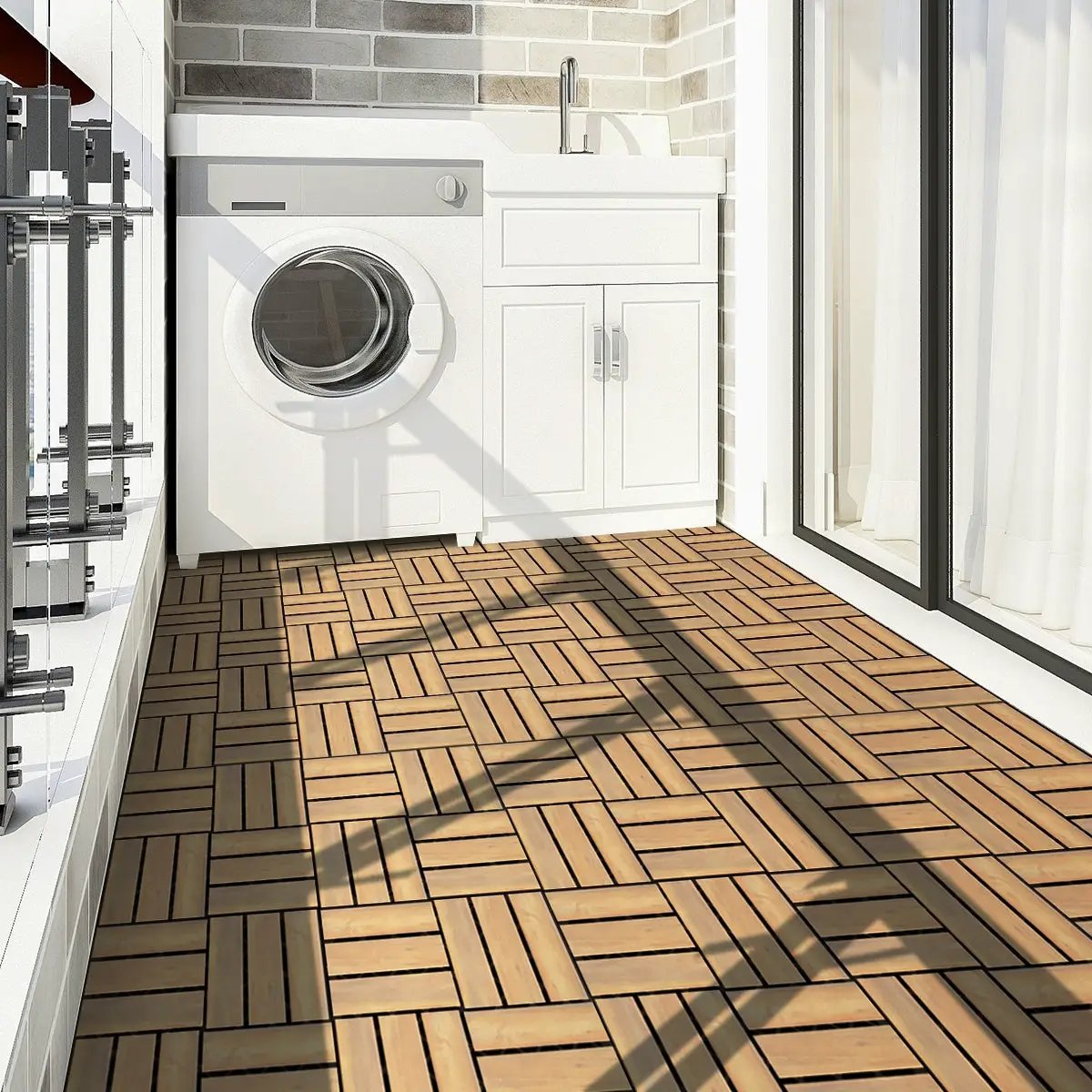 10 Pieces 12 x 12 Inch Acacia Wood Interlocking Tile Flooring by DirectDeals