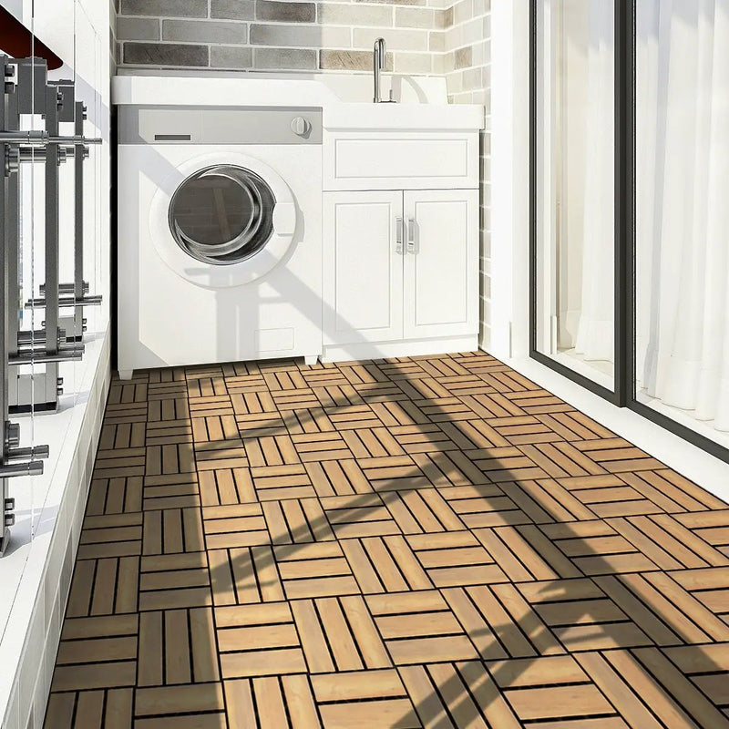 10 Pieces 12 x 12 Inch Acacia Wood Interlocking Tile Flooring by DirectDeals