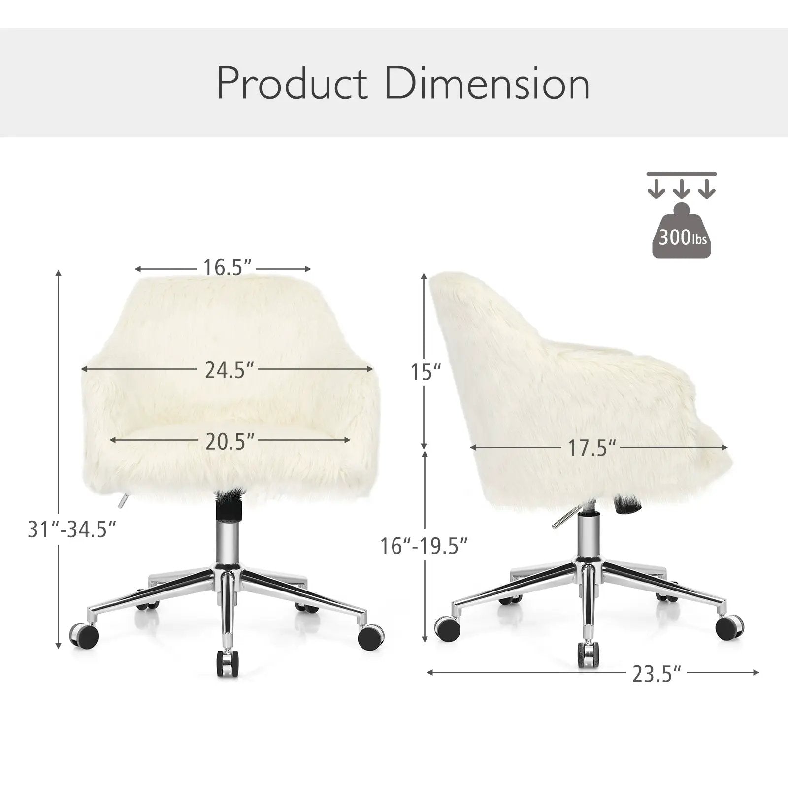 Modern Fluffy Faux Fur Vanity Office Chair for Teens Girls-Beige by DirectDeals