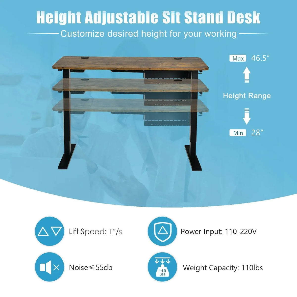 48-inch Electric Height Adjustable Standing Desk with Control Panel, photo 2 of 9