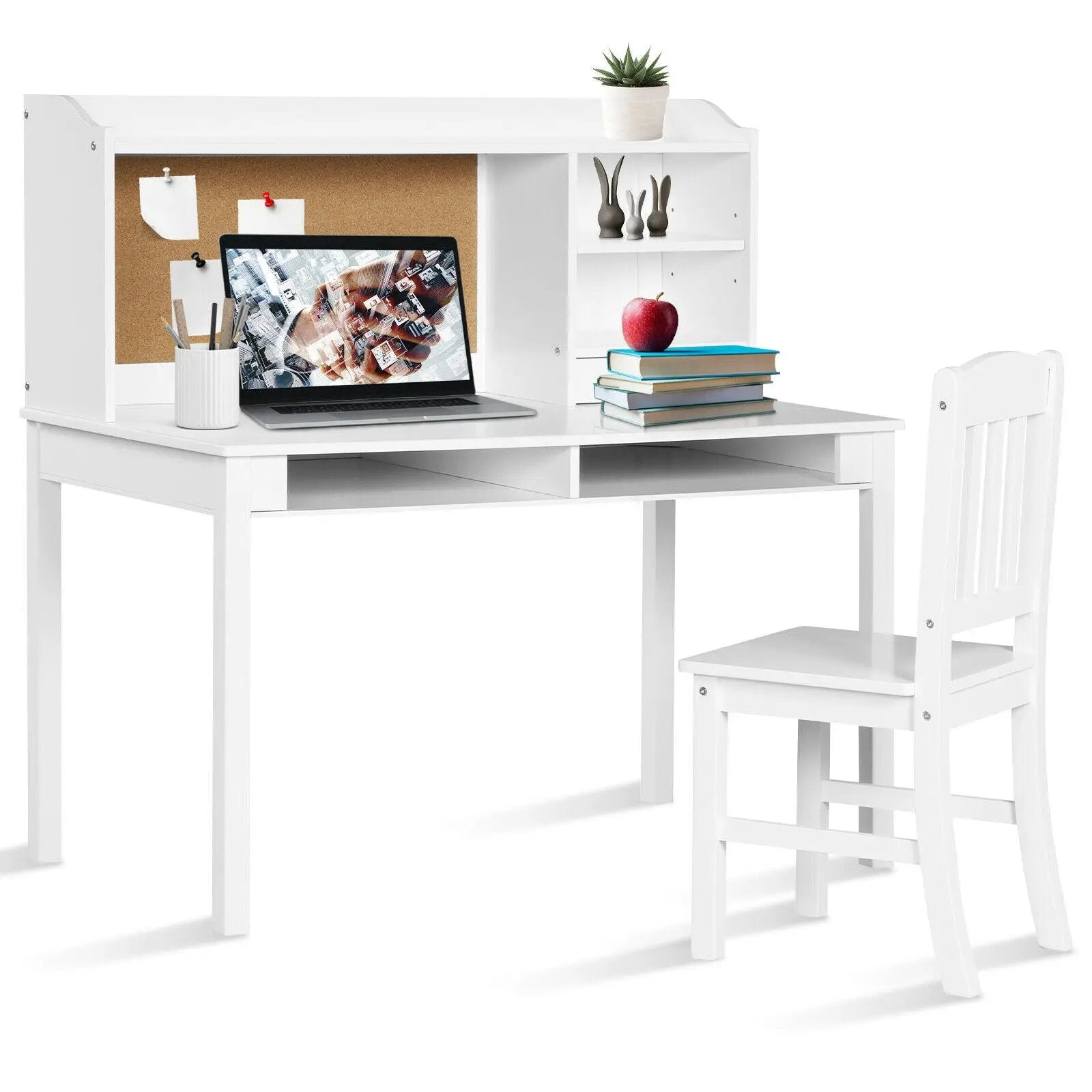 Kids Desk and Chair Set Study Writing Desk with Hutch and Bookshelves by DirectDeals