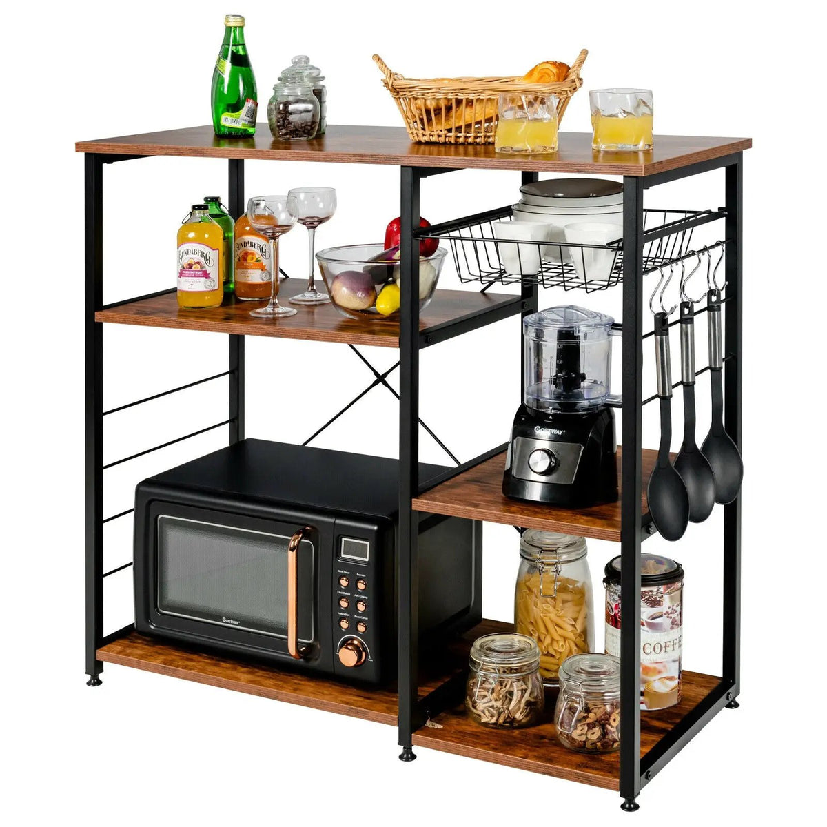 Industrial Kitchen Baker's Rack Microwave Shelf with 6 Hooks, photo 38 of 40
