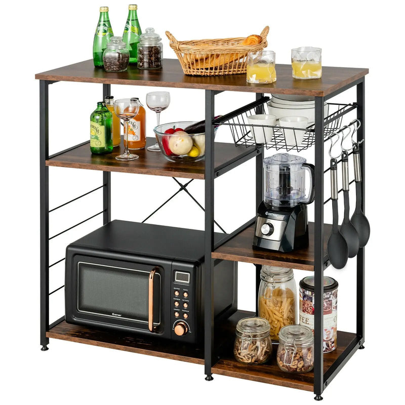 Industrial Kitchen Baker's Rack Microwave Shelf with 6 Hooks by DirectDeals