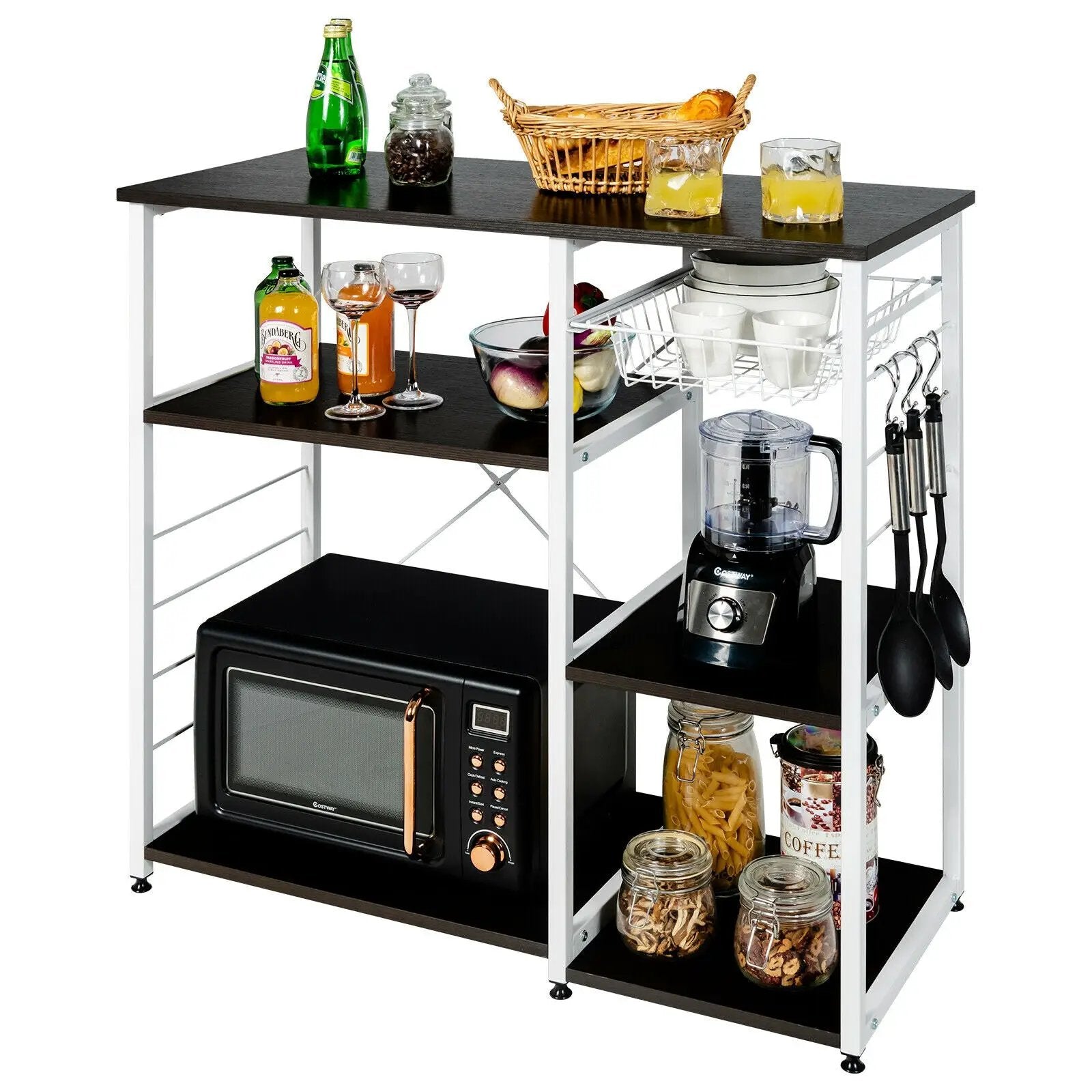 Industrial Kitchen Baker's Rack Microwave Shelf with 6 Hooks by DirectDeals