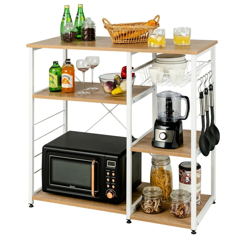 Industrial Kitchen Baker's Rack Microwave Shelf with 6 Hooks by DirectDeals