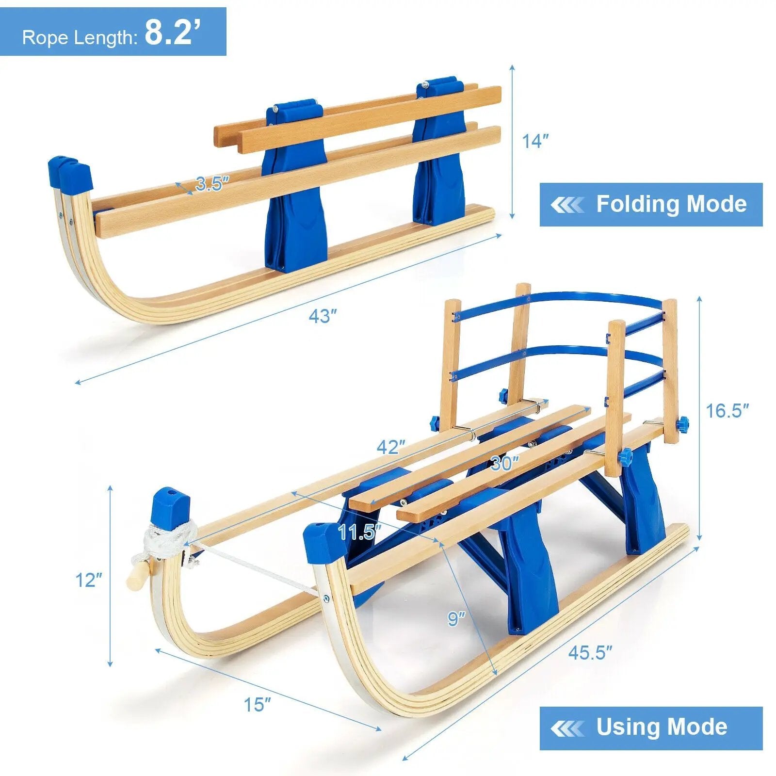 Folding Snowsled Portable Steering Slider with Pulling Ropes and Metal Rails by DirectDeals