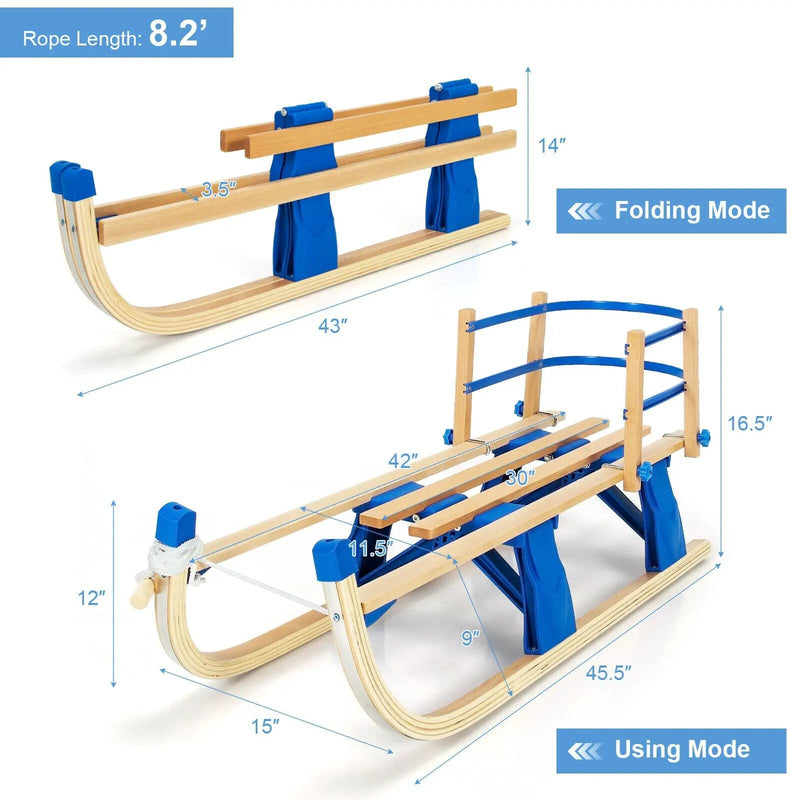 Folding Snowsled Portable Steering Slider with Pulling Ropes and Metal Rails by DirectDeals