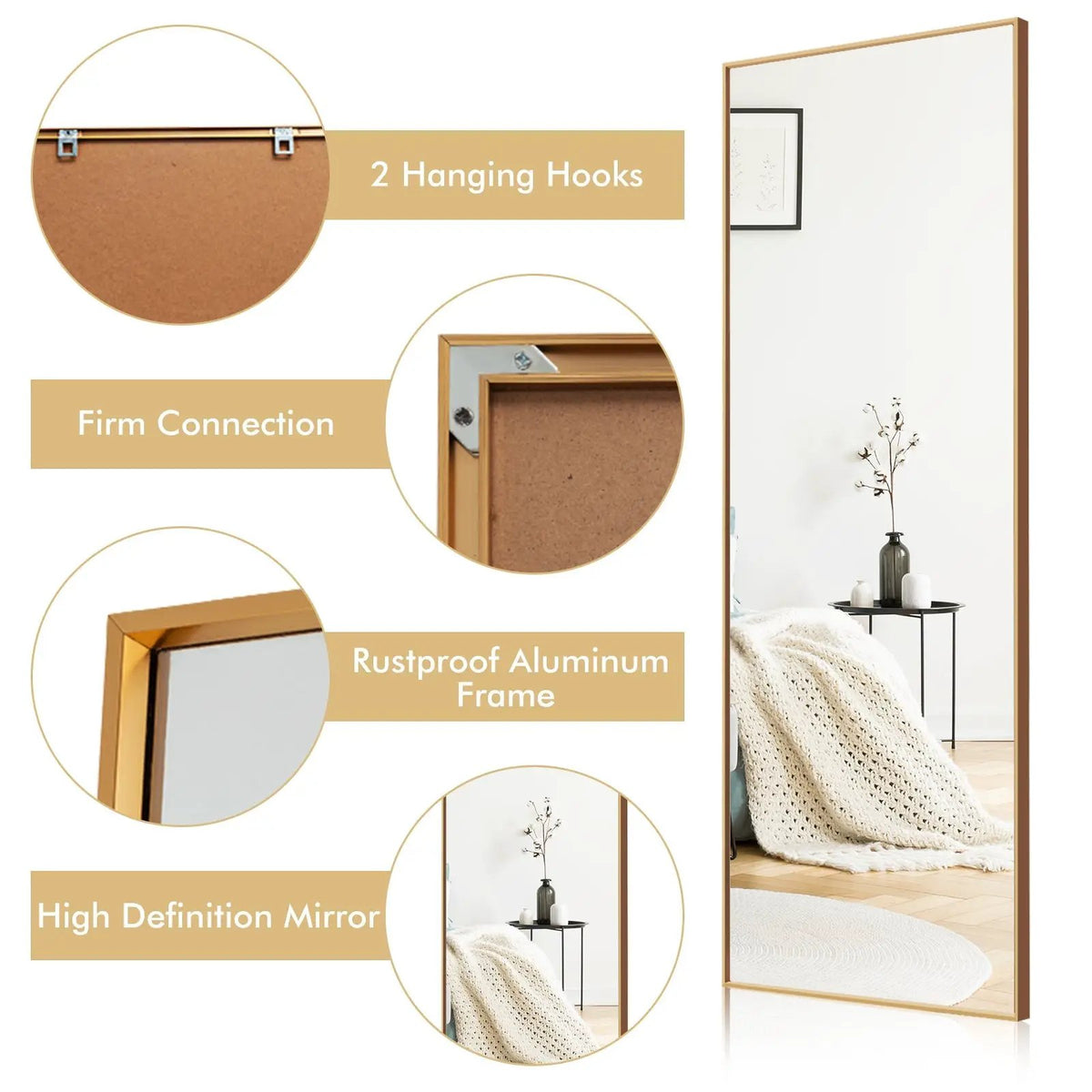 59 Inch Full Length Mirror Large Rectangle Bedroom Mirror, photo 8 of 9