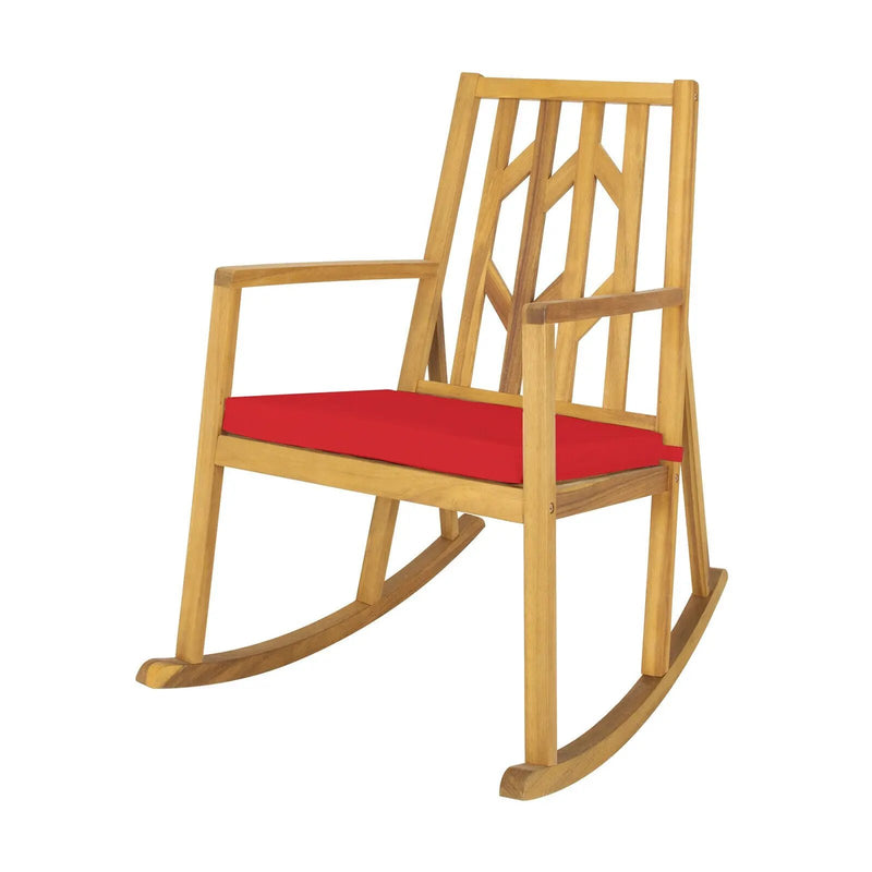 Patio Acacia Wood Rocking Chair Sofa with Armrest and Cushion for Garden and Deck by DirectDeals