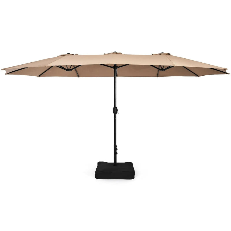 15 Feet Double-Sided Twin Patio Umbrella with Crank and Base by DirectDeals