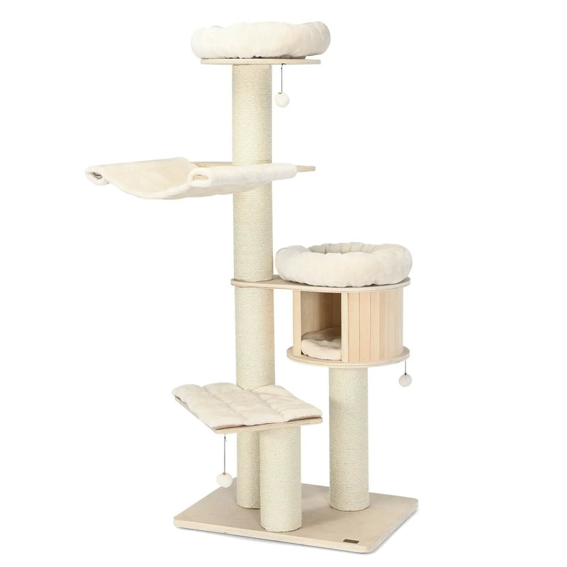 4-Layer 68.5-Inch Wooden Cat Tree Condo Activity Tower with Sisal Posts-Natural by DirectDeals