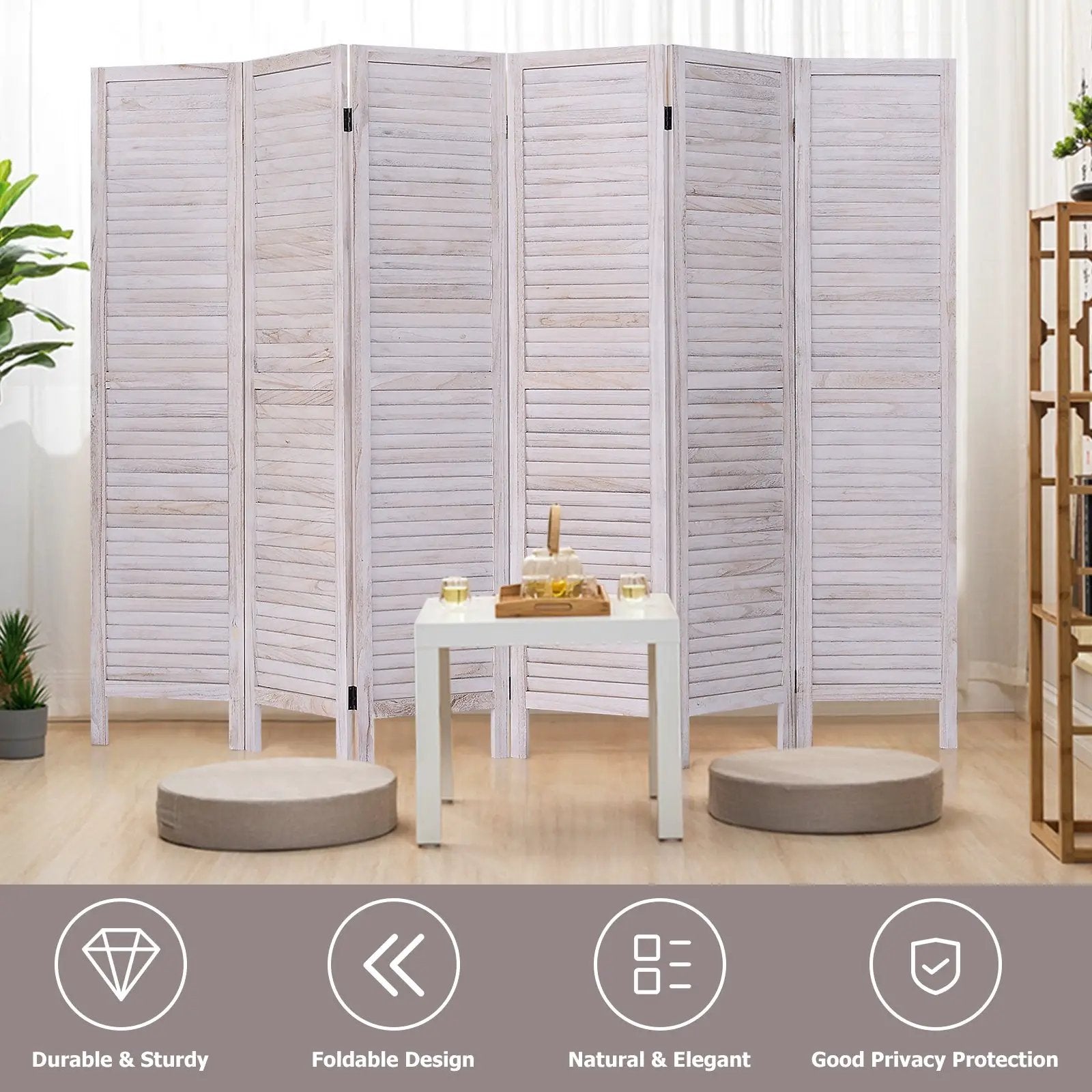 6 Panels Classic Venetian Wooden Slat Room Screen-White by DirectDeals