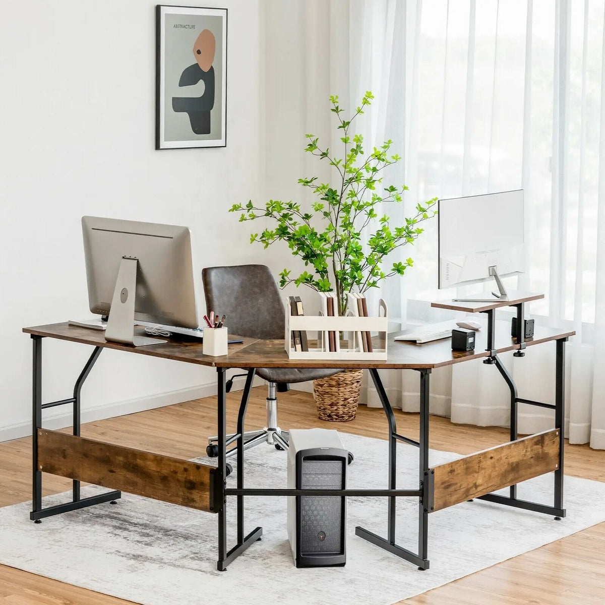 88.5 Inch L Shaped Reversible Computer Desk Table with Monitor Stand, photo 24 of 24