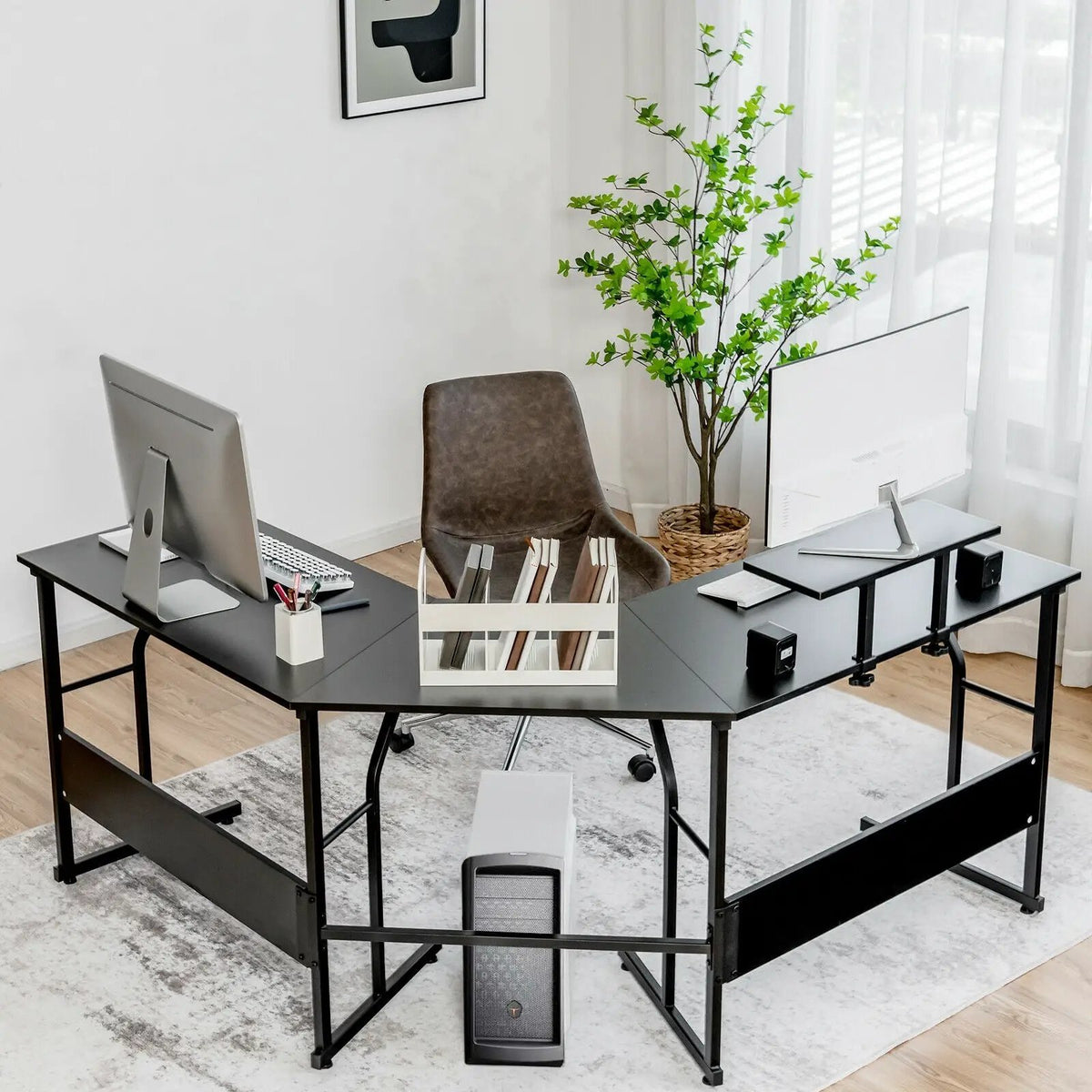 88.5 Inch L Shaped Reversible Computer Desk Table with Monitor Stand, photo 23 of 24