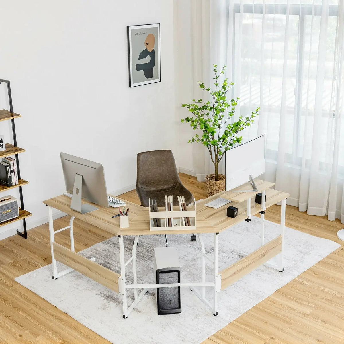88.5 Inch L Shaped Reversible Computer Desk Table with Monitor Stand, photo 22 of 24