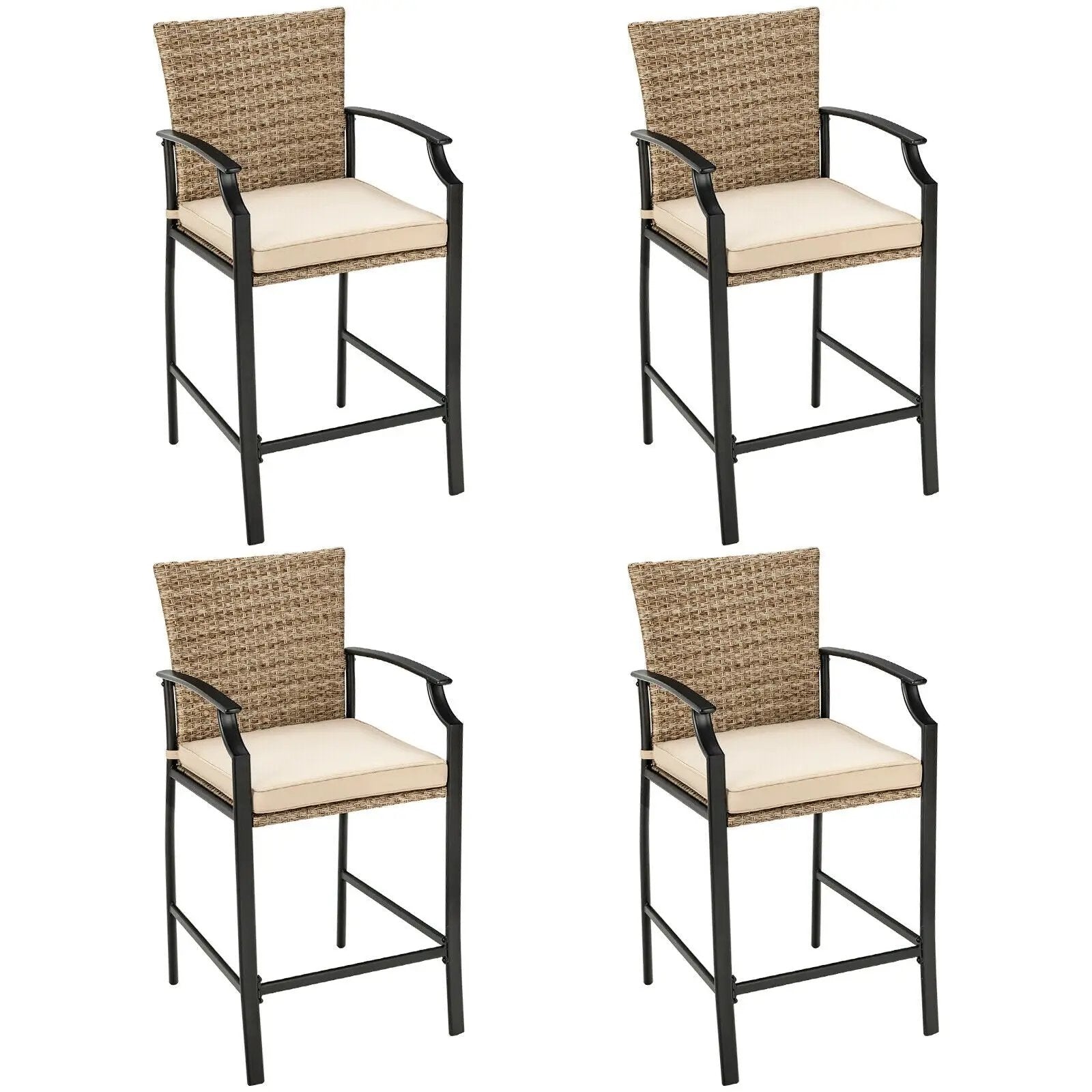 5 Pieces Outdoor Rattan Bistro Bar Stool Table Set with Cushions by DirectDeals