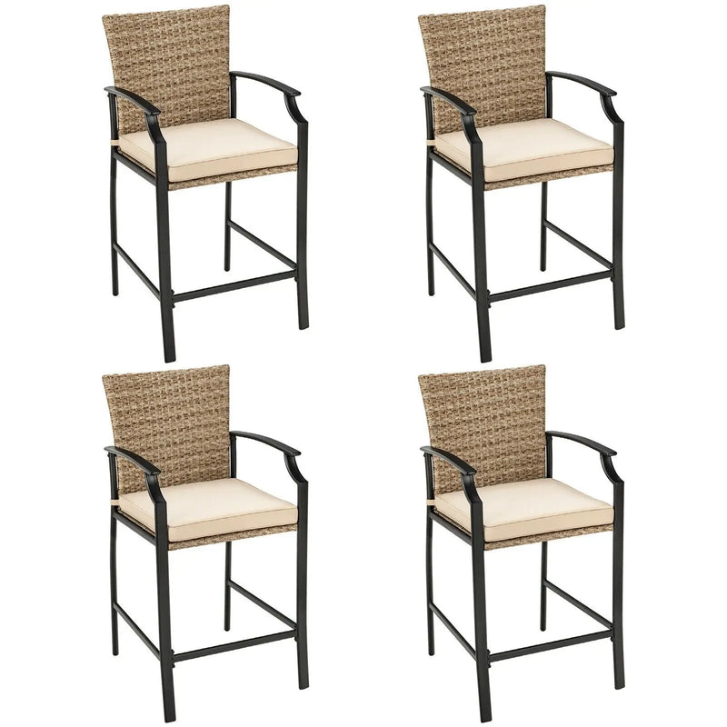 5 Pieces Outdoor Rattan Bistro Bar Stool Table Set with Cushions by DirectDeals