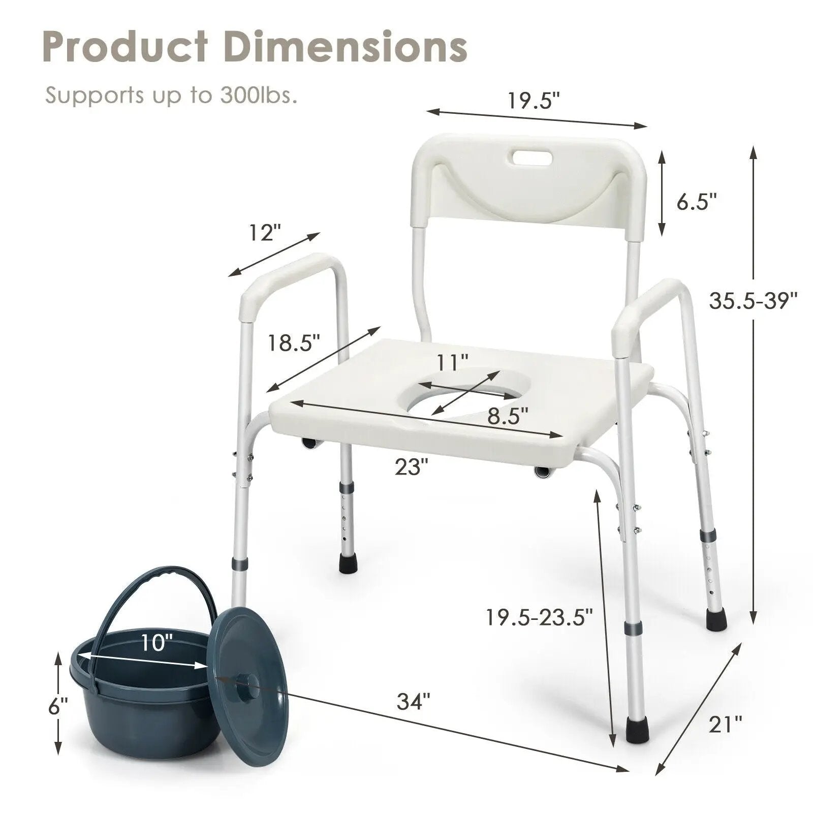 3-in-1 Bedside Commode Portable Toilet with Adjustable Height by DirectDeals