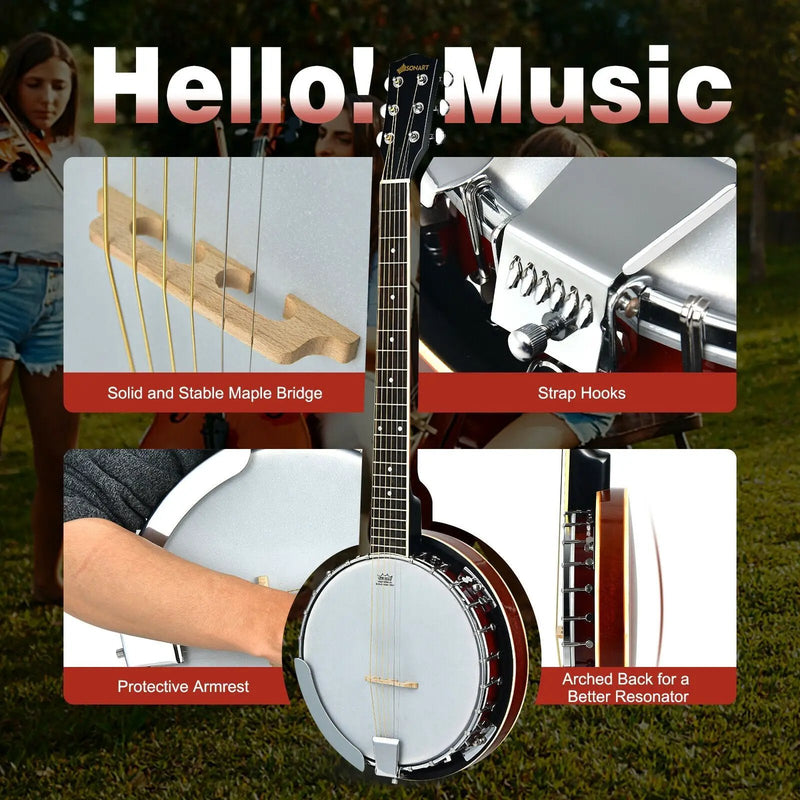39 Inch Sonart Full Size 6 string 24 Bracket Professional Banjo Instrument with Open Back by DirectDeals