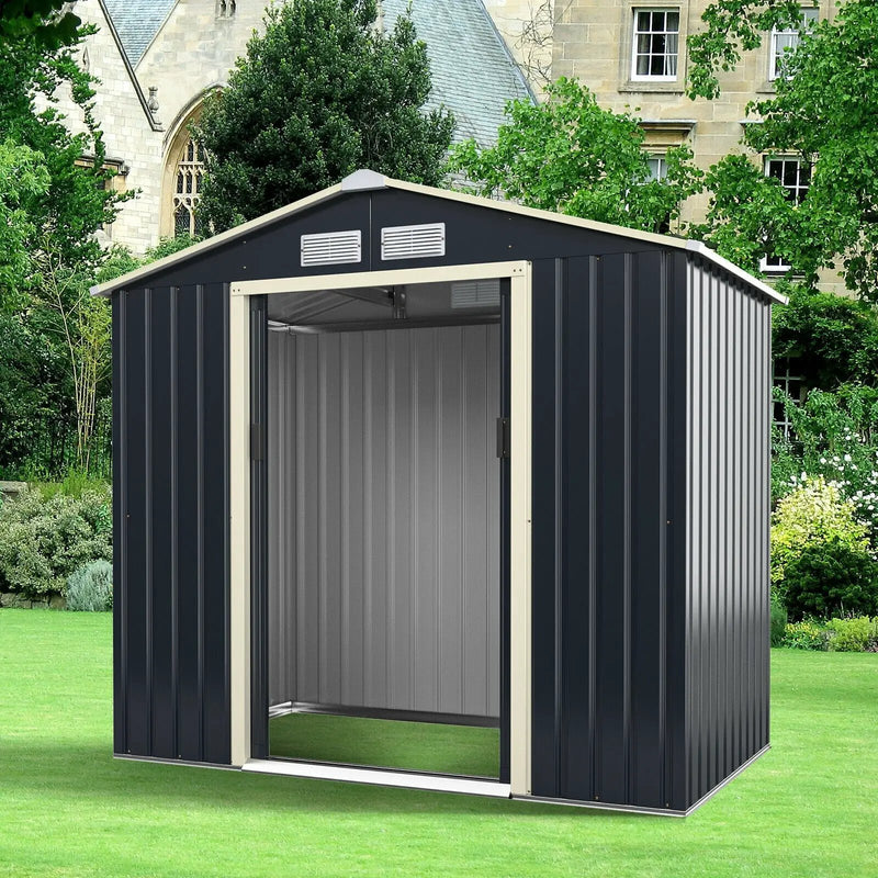 7 Feet x 4 Feet Metal Storage Shed with Sliding Double Lockable Doors-Gray by DirectDeals