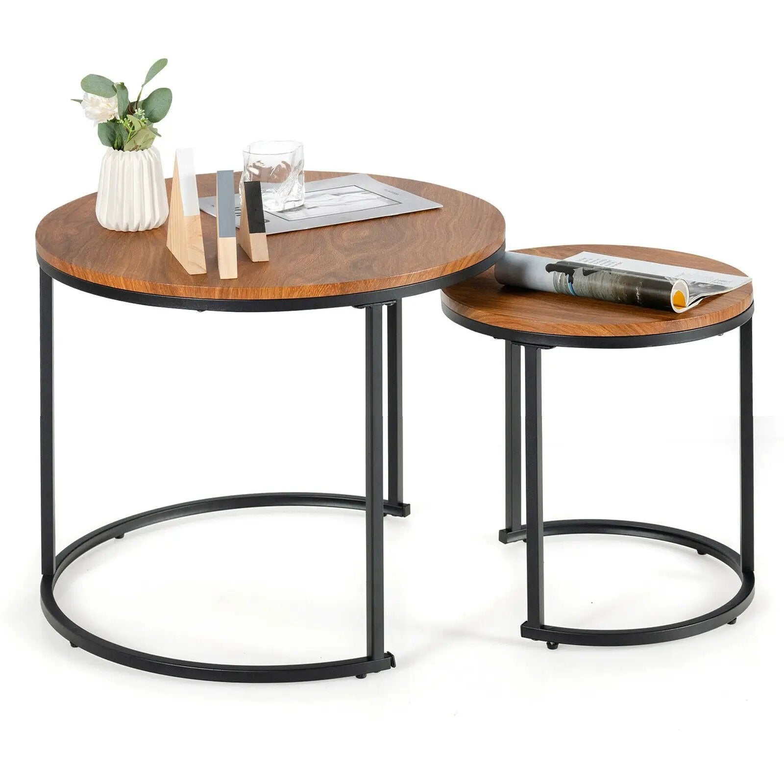 Set of 2 Modern Round Stacking Nesting Coffee Tables for Living Room by DirectDeals