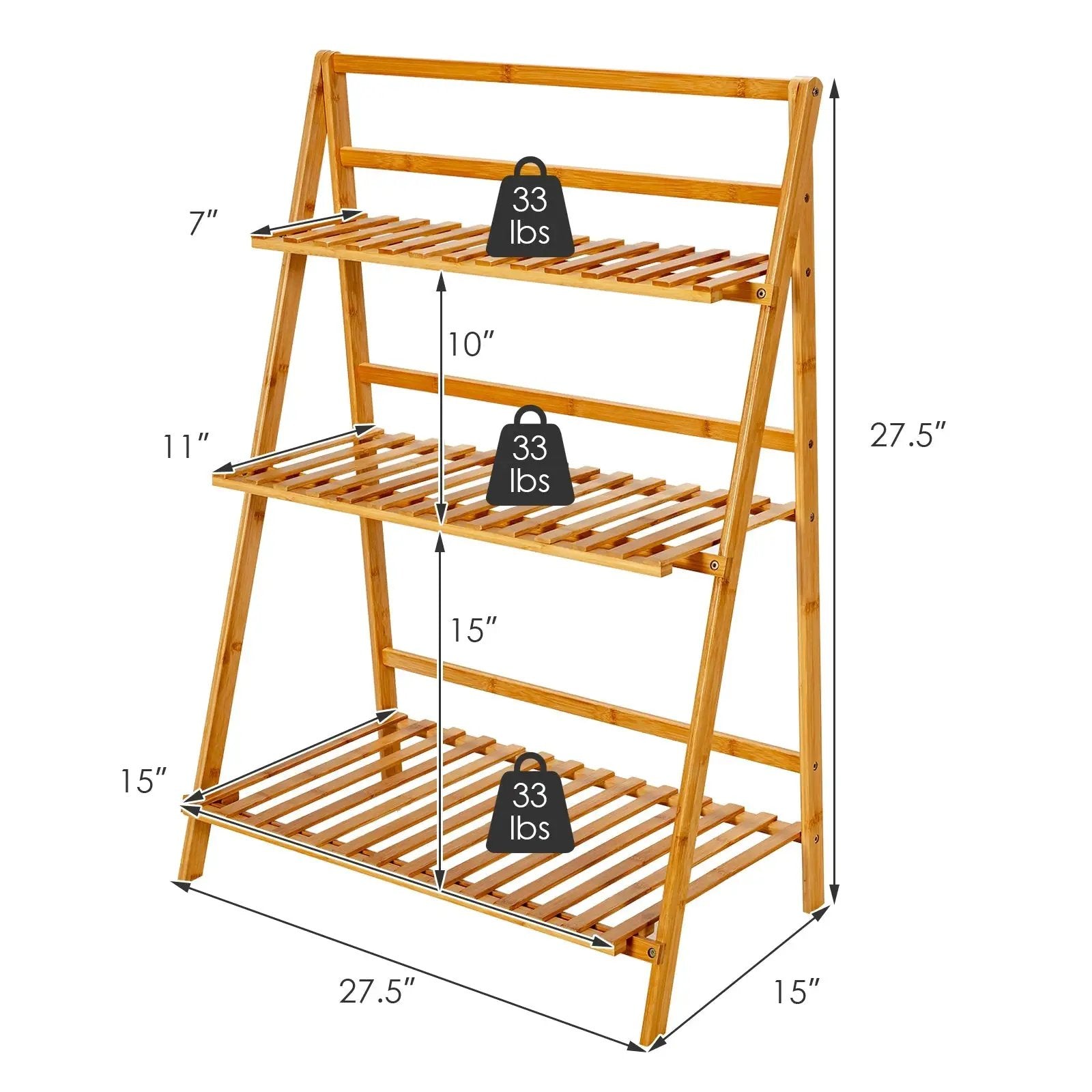 3-Tier Bamboo Foldable Plant Stand with Display Shelf Rack-Natural by DirectDeals