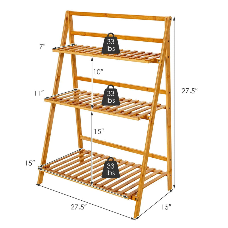 3-Tier Bamboo Foldable Plant Stand with Display Shelf Rack-Natural by DirectDeals