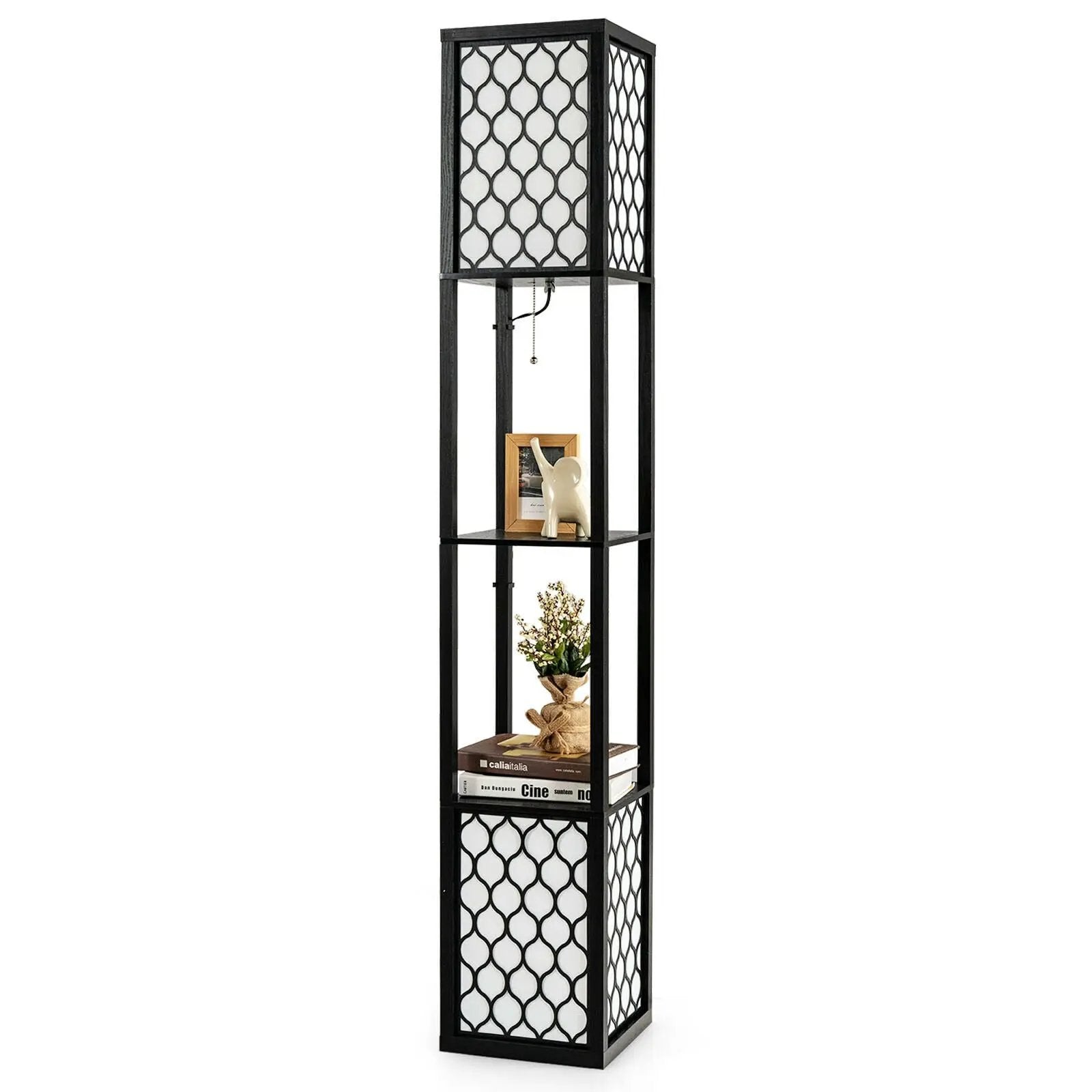 Modern Shelf Freestanding Floor Lamp with Double Lamp Pull Chain and Foot Switch by DirectDeals