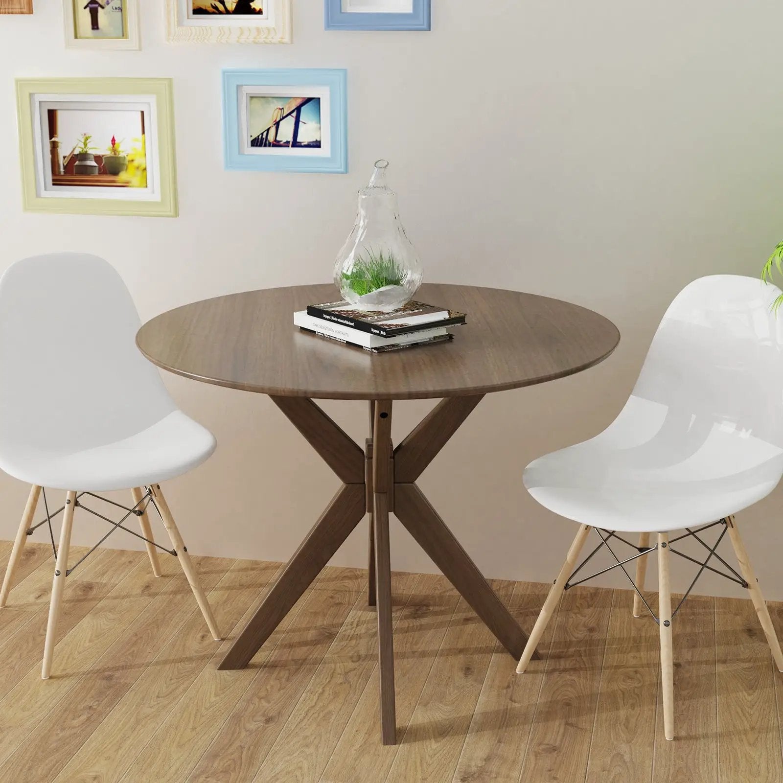 36 Inch Round Wood Dining Table with Intersecting Pedestal Base by DirectDeals