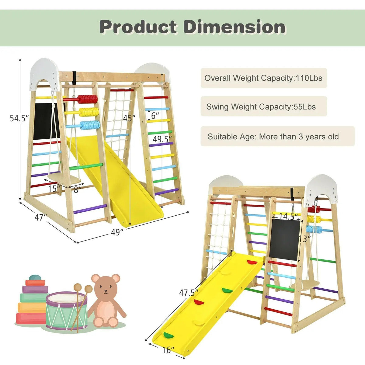 Indoor Playground Climbing Gym Wooden 8-in-1 Climber Playset for Children, photo 5 of 9