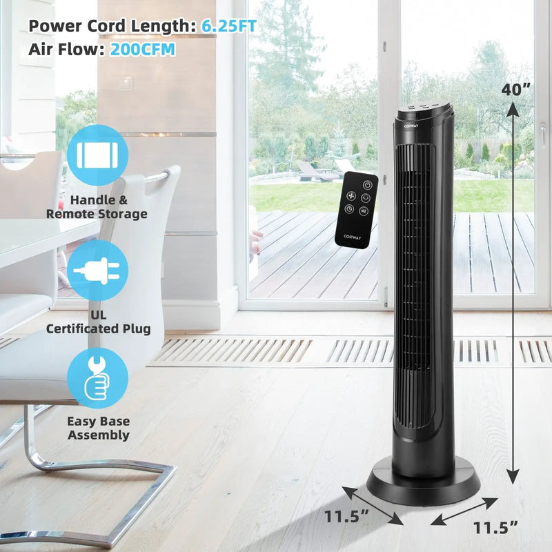 40 Inch Tower Fan with Remote 75Àö Oscillating Fan with 3 Wind Modes and 4 Wind Speeds-Black by DirectDeals