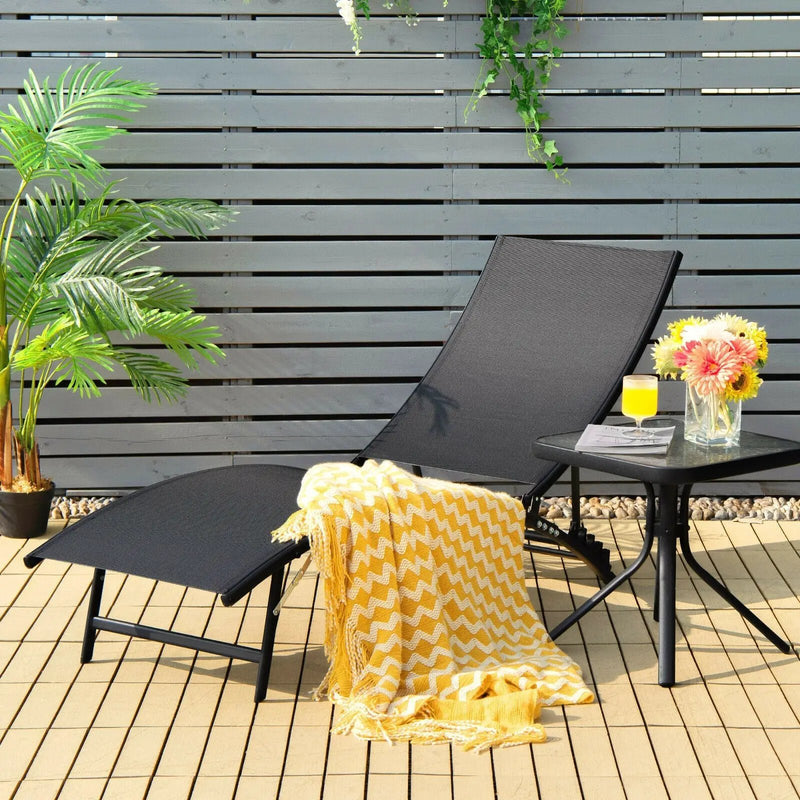 2 Pieces Patio Folding and Stackable Chaise Lounge Chair with 5-Position Adjustment-Black by DirectDeals