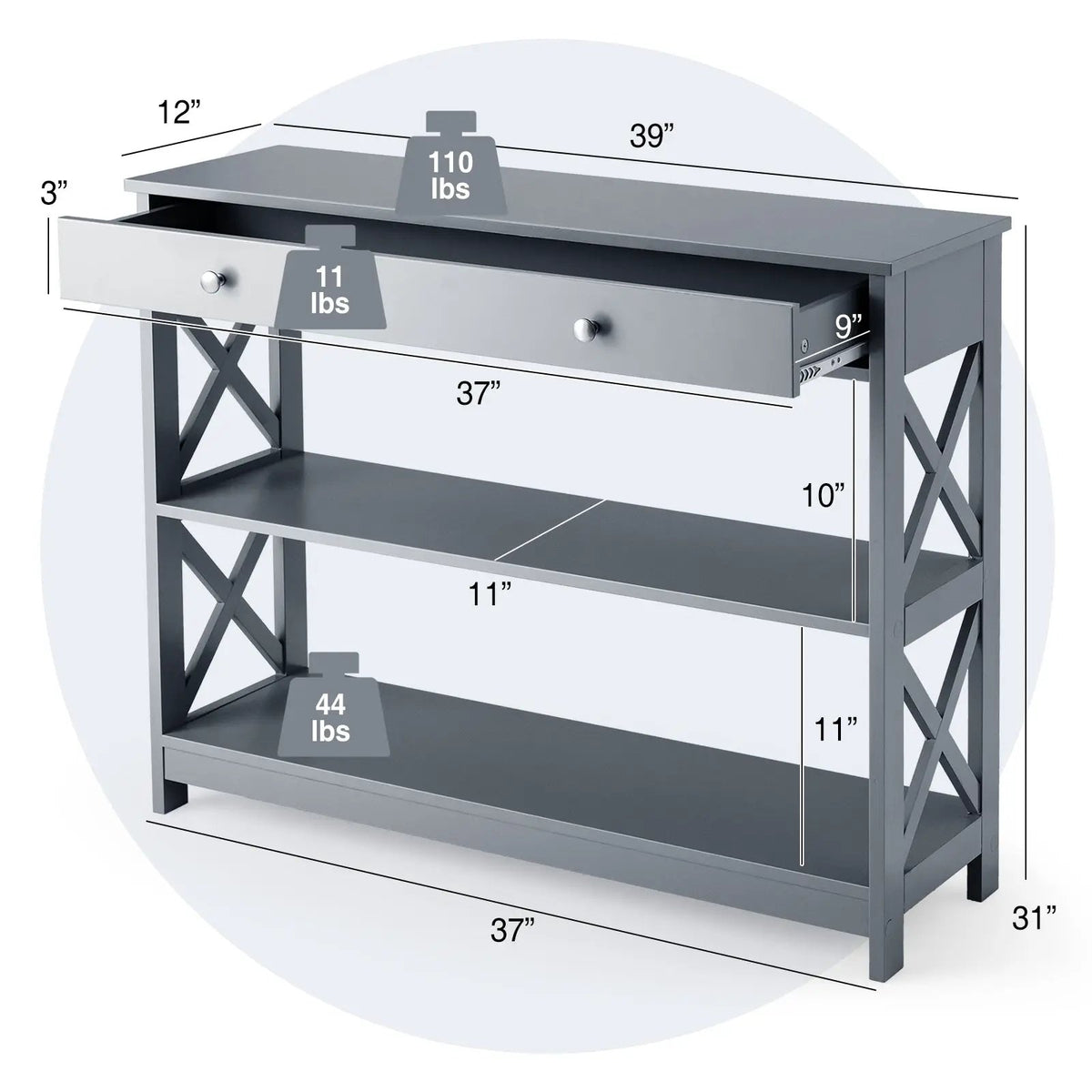 Console Table 3-Tier with Drawer and Storage Shelves, photo 20 of 48