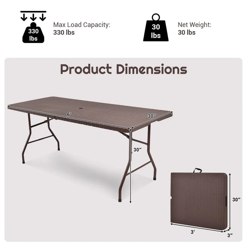 6 Feet Folding Portable Rattan Table with Carrying Handle by DirectDeals
