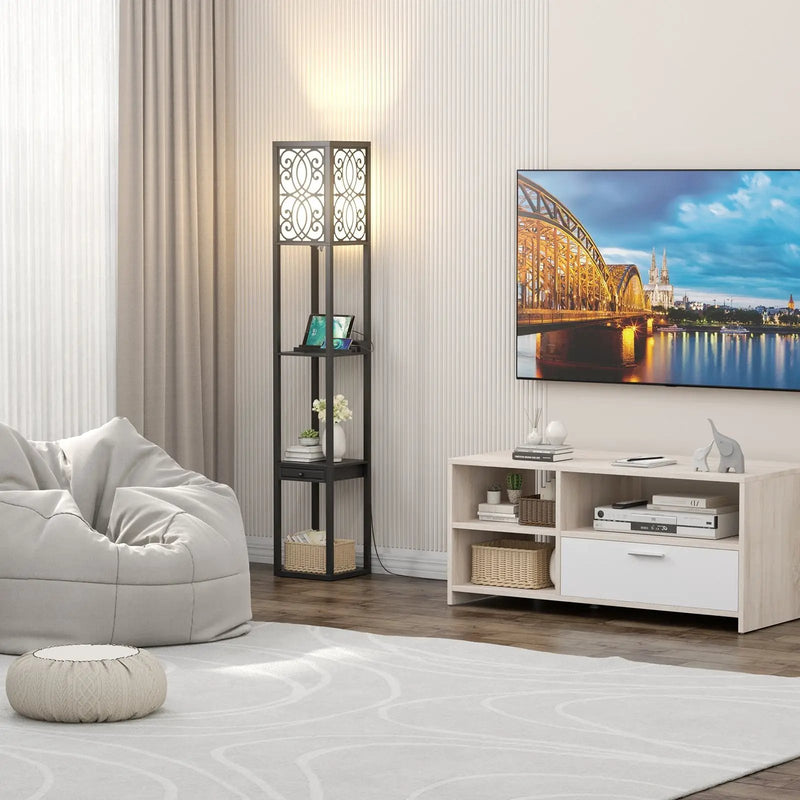 Modern Standing Shelf Lamp with 1 Power Outlet and 2 USB Ports by DirectDeals