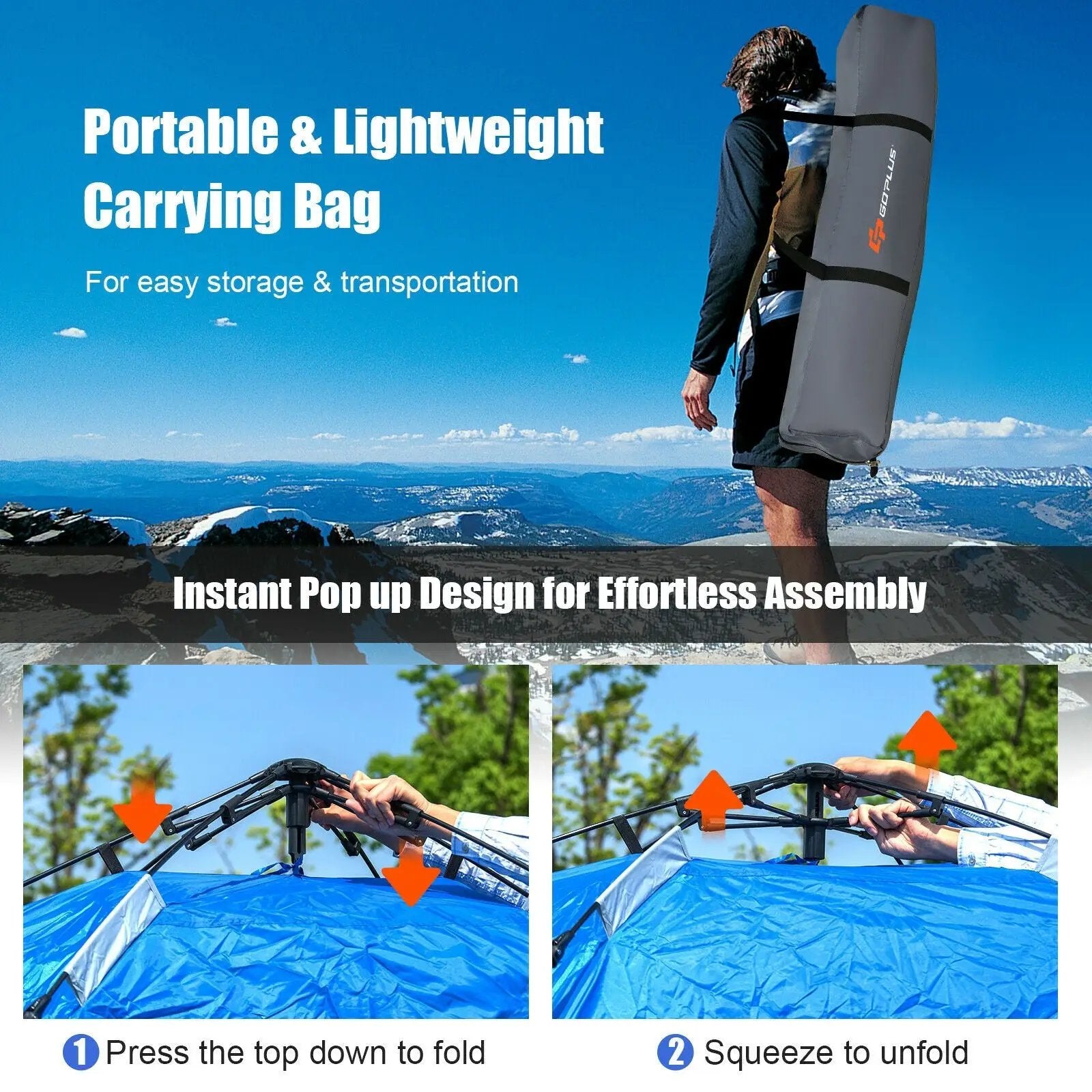 2-in-1 4 Person Instant Pop-up Waterproof Camping Tent-Blue by DirectDeals