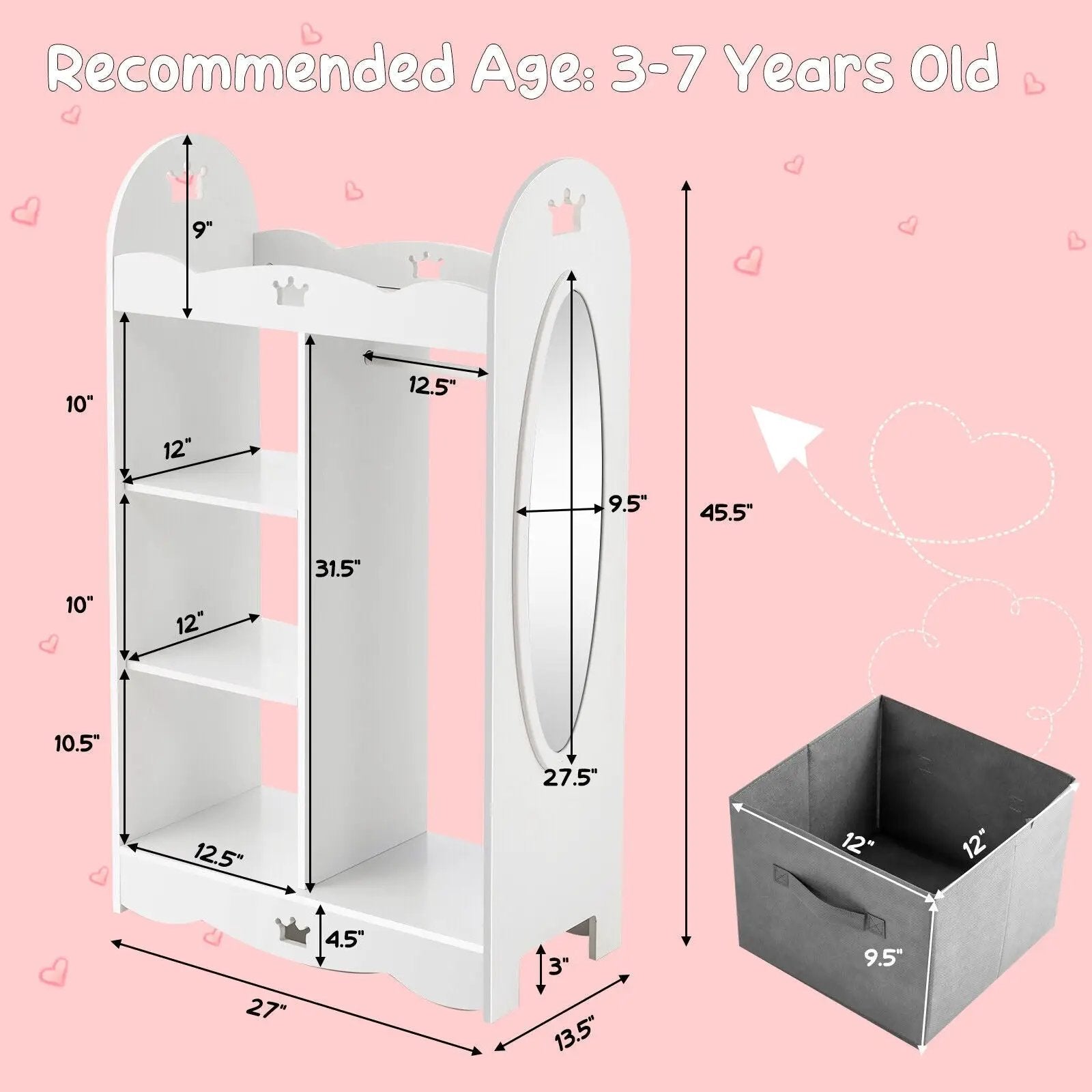 Kids Dress up Storage Costume Closet with Mirror and Toy Bins-White by DirectDeals