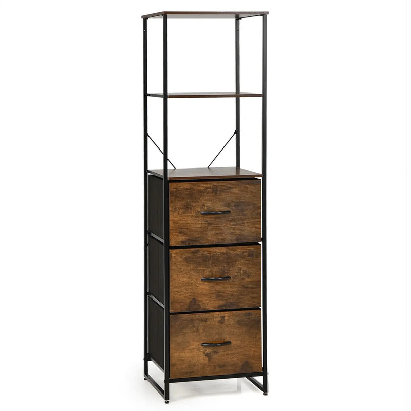 Freestanding Vertical 3 Drawer Dresser with 3 Shelves-Rustic Brown by DirectDeals