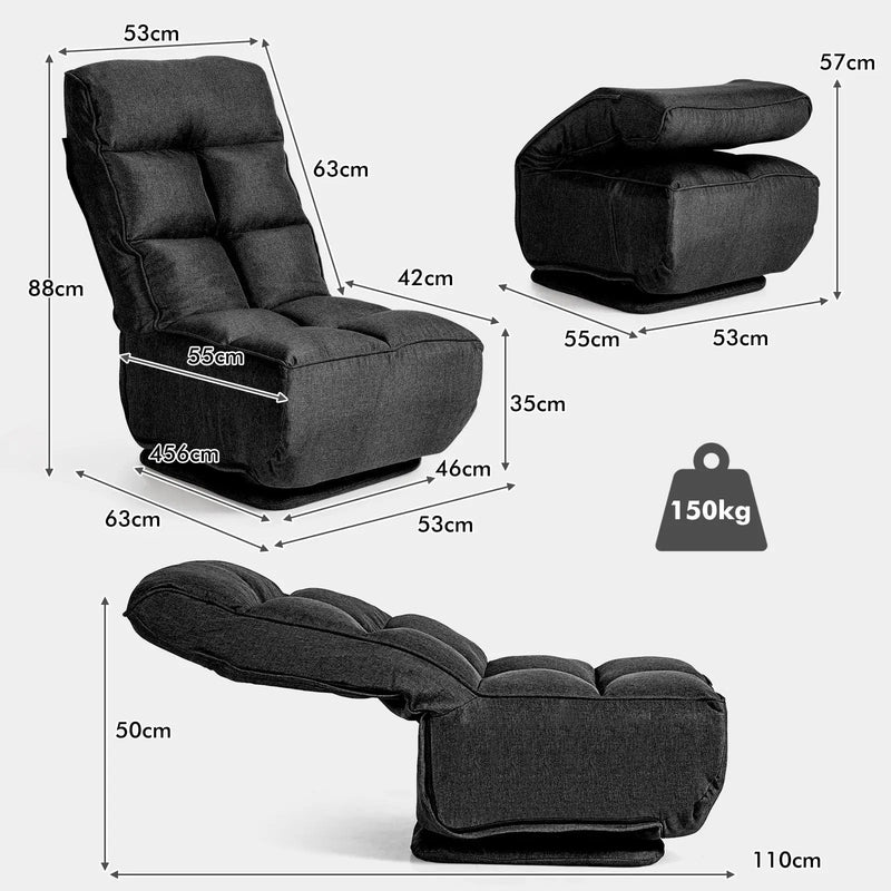 360-Degree Swivel Folding Floor Chair with 6 Adjustable Positions by DirectDeals