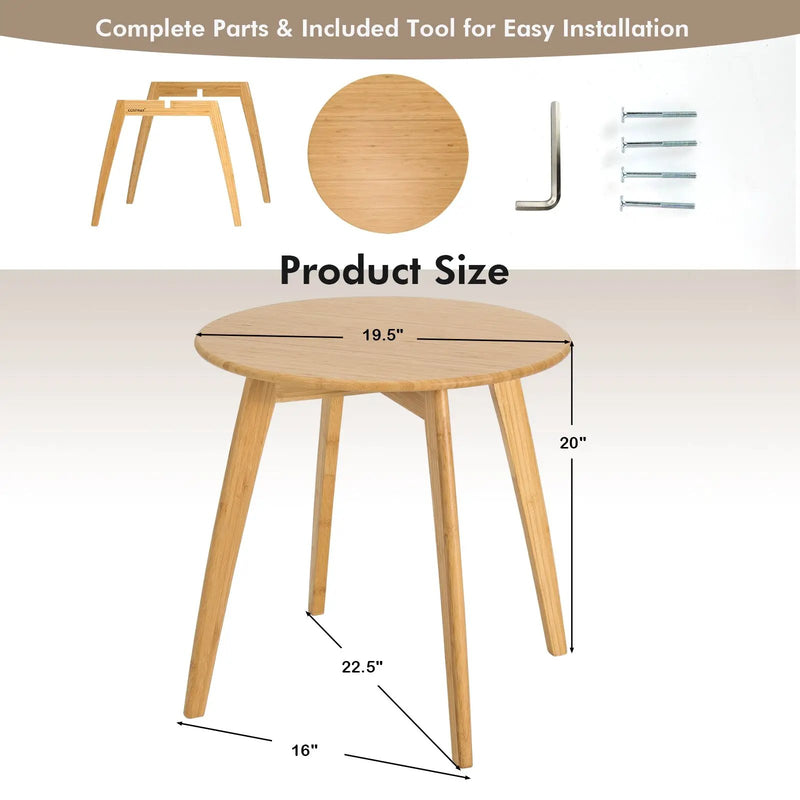 Natural Modern Stylish Bamboo Round End Table with 20 Inch Round Tabletop-Natural by DirectDeals