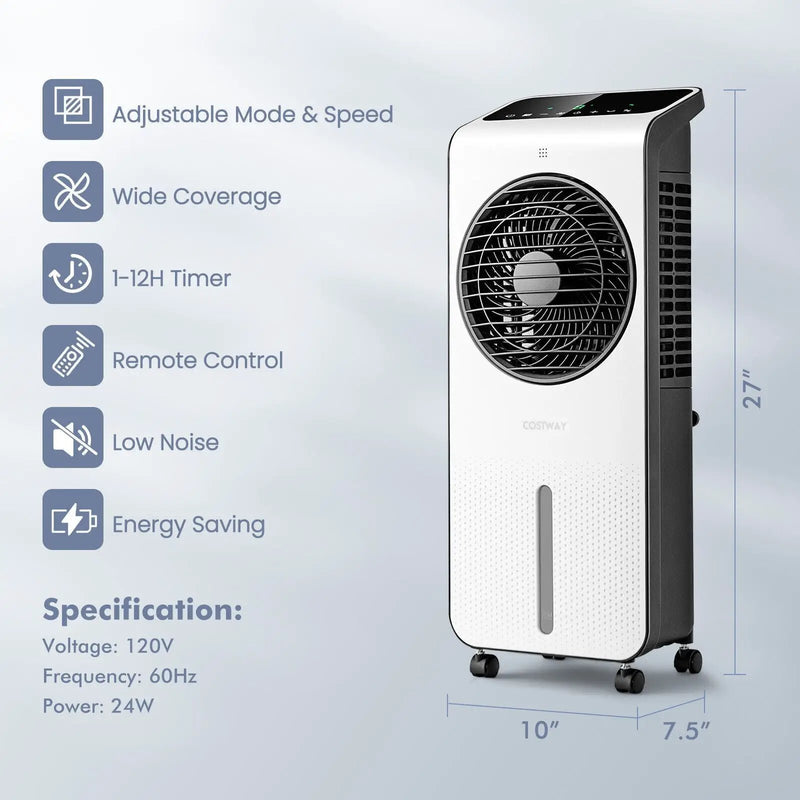 3-in-1 Evaporative Air Cooler with 12H Timer Remote-White by DirectDeals