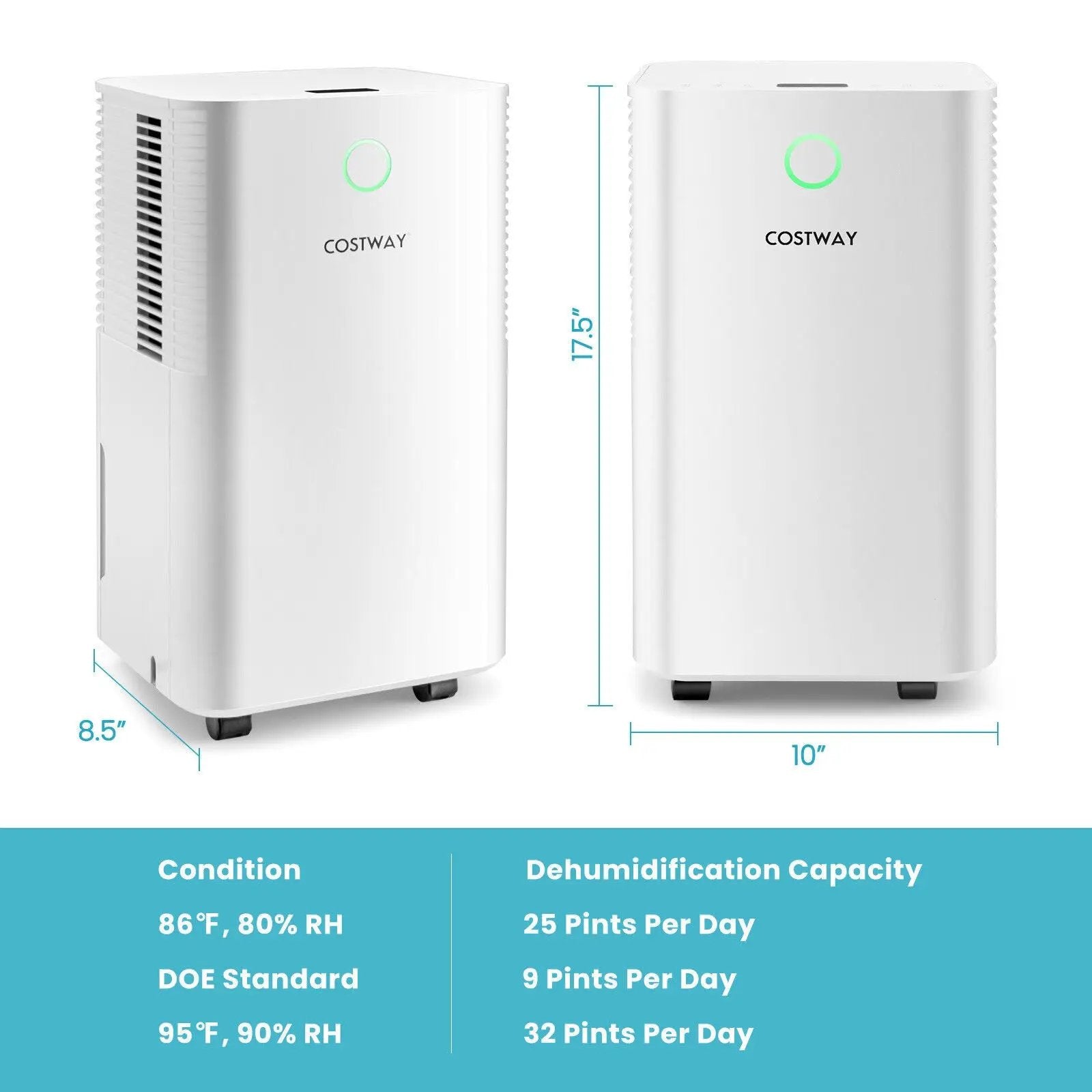 1750 Sq. Ft 32 Pints Dehumidifier with Auto Defrost and 24H Timer Drain Hose-White by DirectDeals