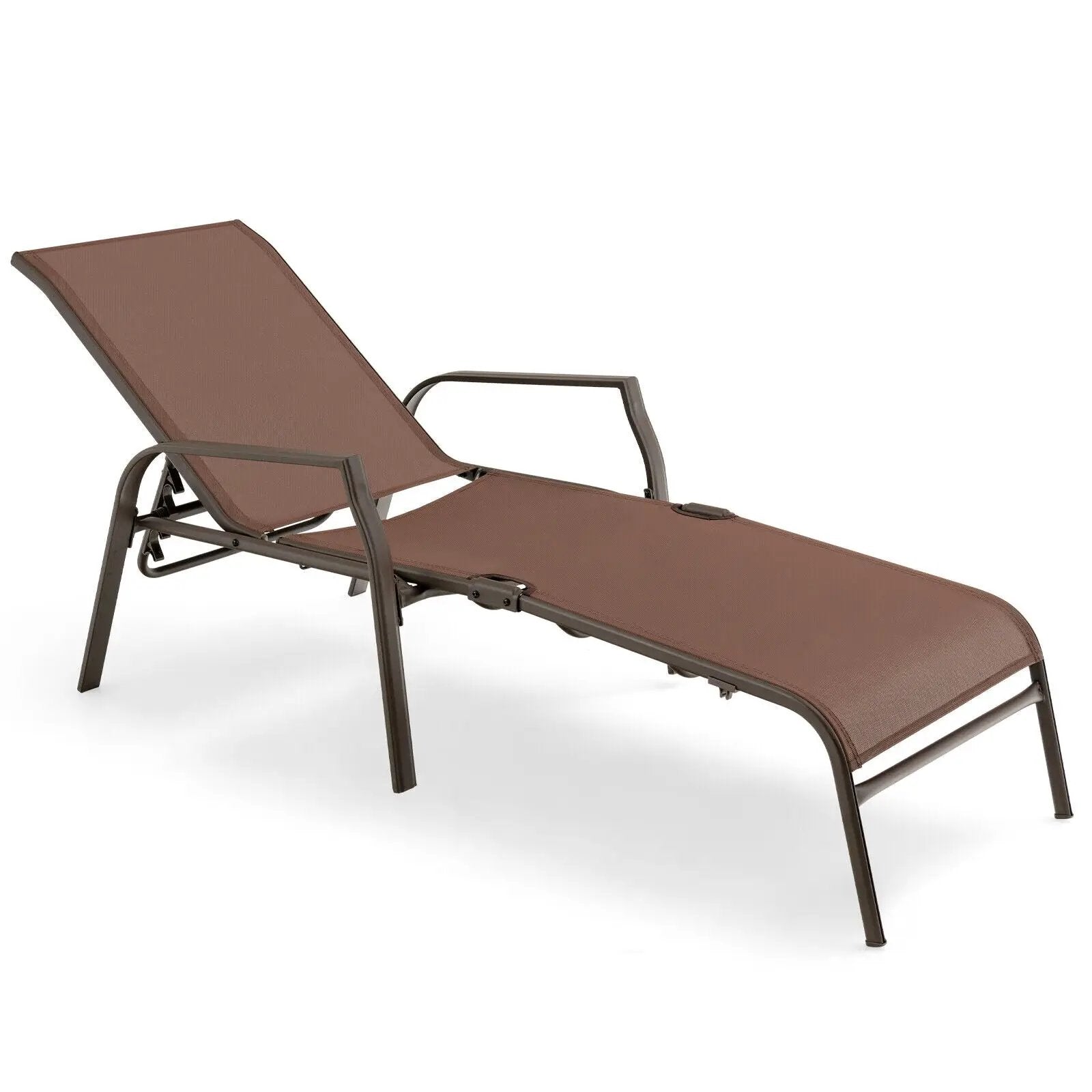2 Pieces Patio Folding Chaise Lounge Chair Set with Adjustable Back-Brown by DirectDeals