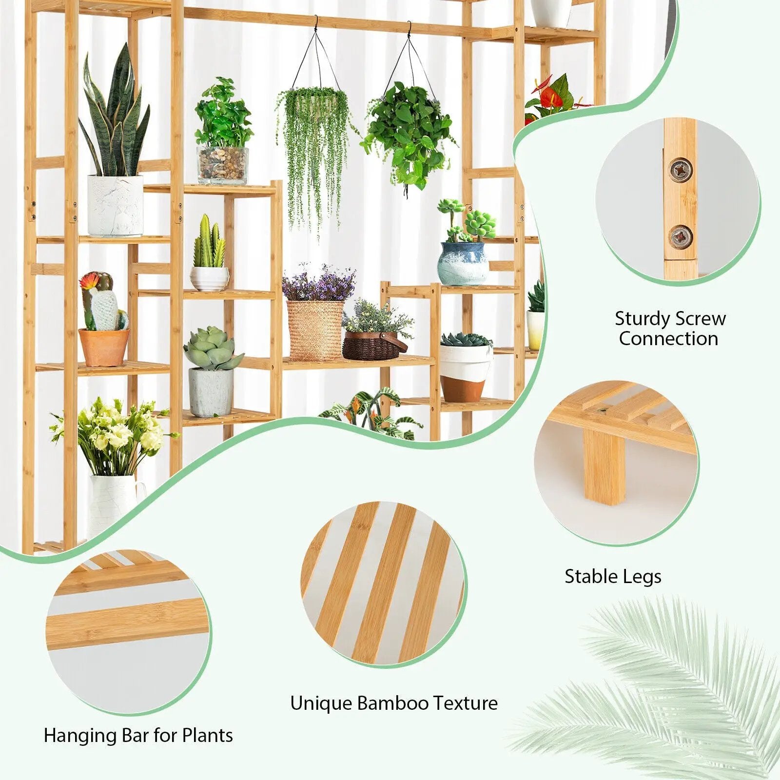 9-Tier Bamboo Plant Stand with Hanging Rack by DirectDeals